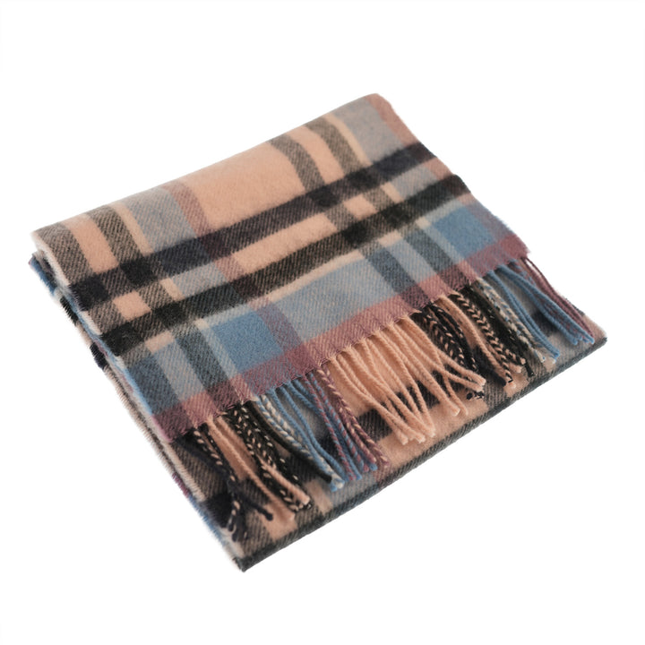 100% Lambswool Scarf – Traditional Tartan &amp; Check Designs - Made in Scotland - Abstract Pink/Blue
