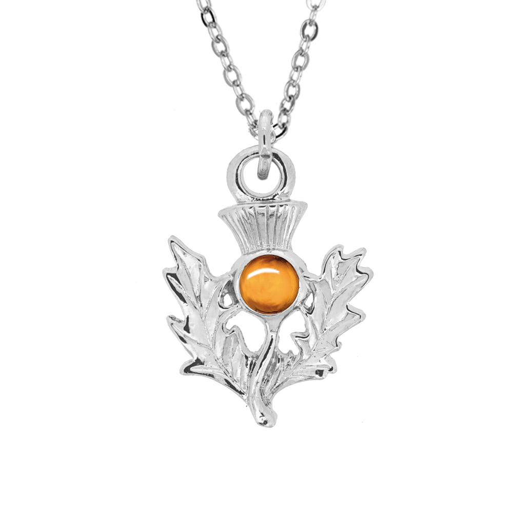Art Pewter Scottish Thistle Birthstone Pendant - Silver Plated Pewter - Made in Scotland - November (Topaz)