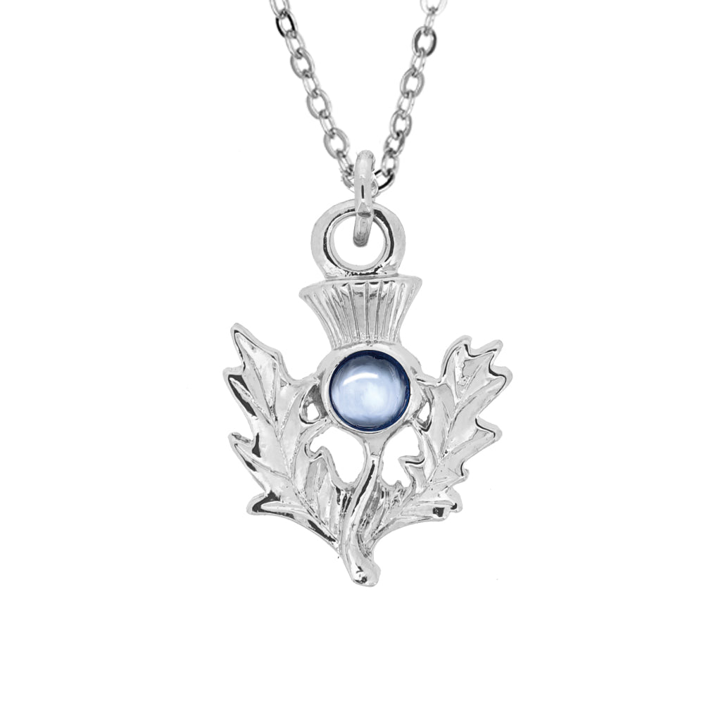 Art Pewter Scottish Thistle Birthstone Pendant - Silver Plated Pewter - Made in Scotland - December (Turquoise)
