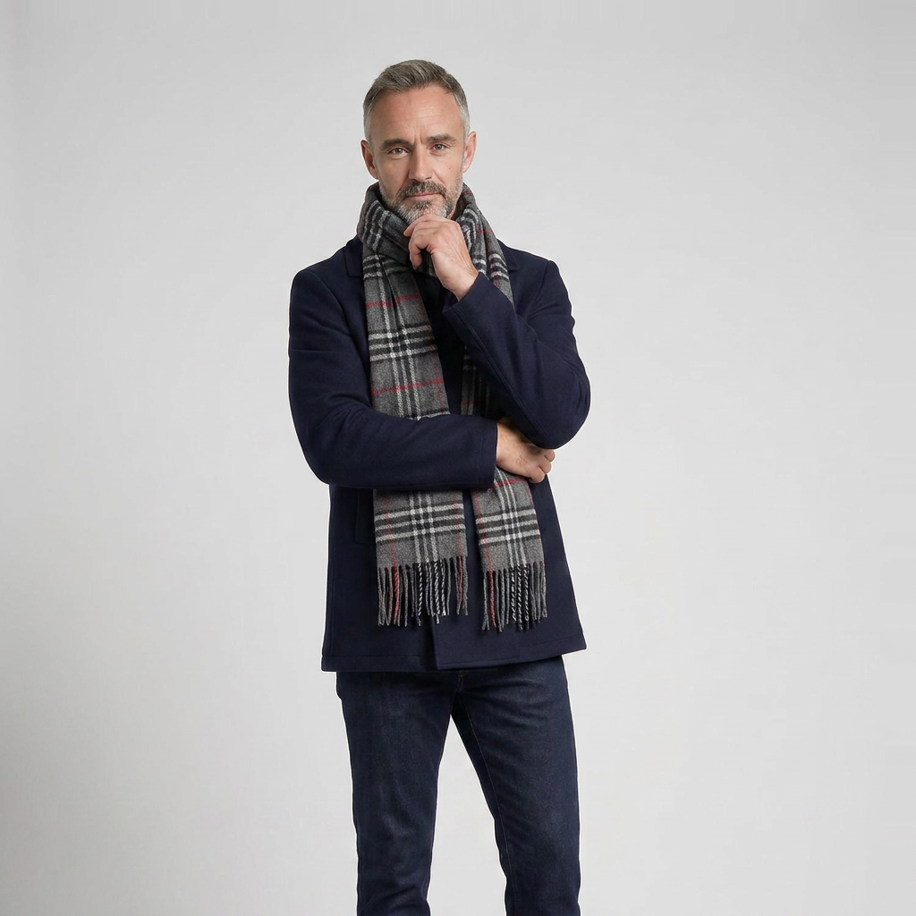 Tartan Weaving Mill 100% Pure Cashmere Scarf – Made in Scotland - THOMSON DARK GREY