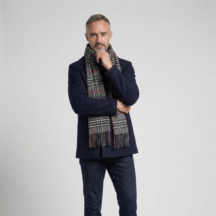 Tartan Weaving Mill 100% Pure Cashmere Scarf – Made in Scotland - THOMSON DARK GREY