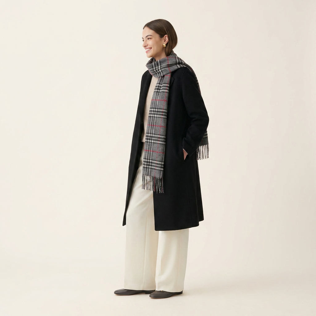 Tartan Weaving Mill 100% Pure Cashmere Scarf – Made in Scotland - THOMSON DARK GREY