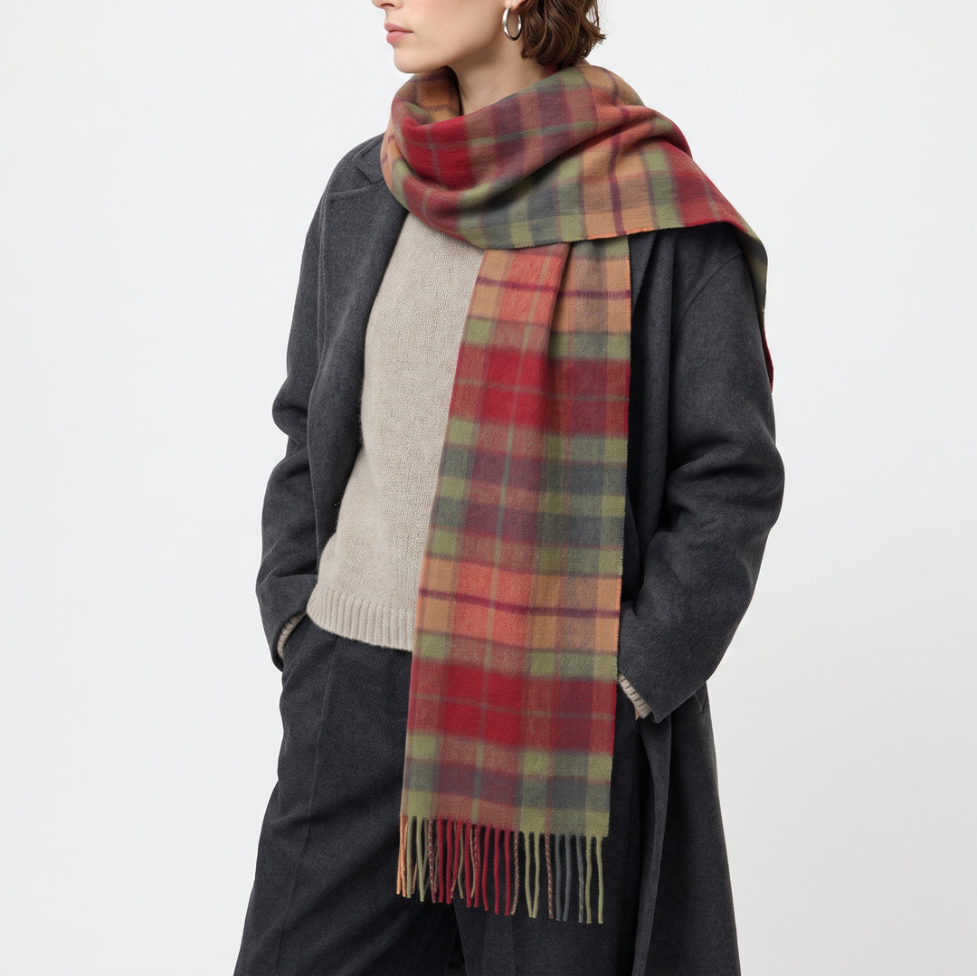 Heritage of Scotland 100% Lambswool Wide Scarf Soft Unisex Winter Wrap - Tartan &amp; Check Designs - Buchanan Autumn