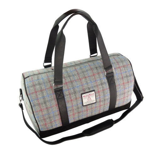 Harris Tweed Clyde Weekend Bag – Spacious Wool Travel Holdall - Light Grey Check (COl069)