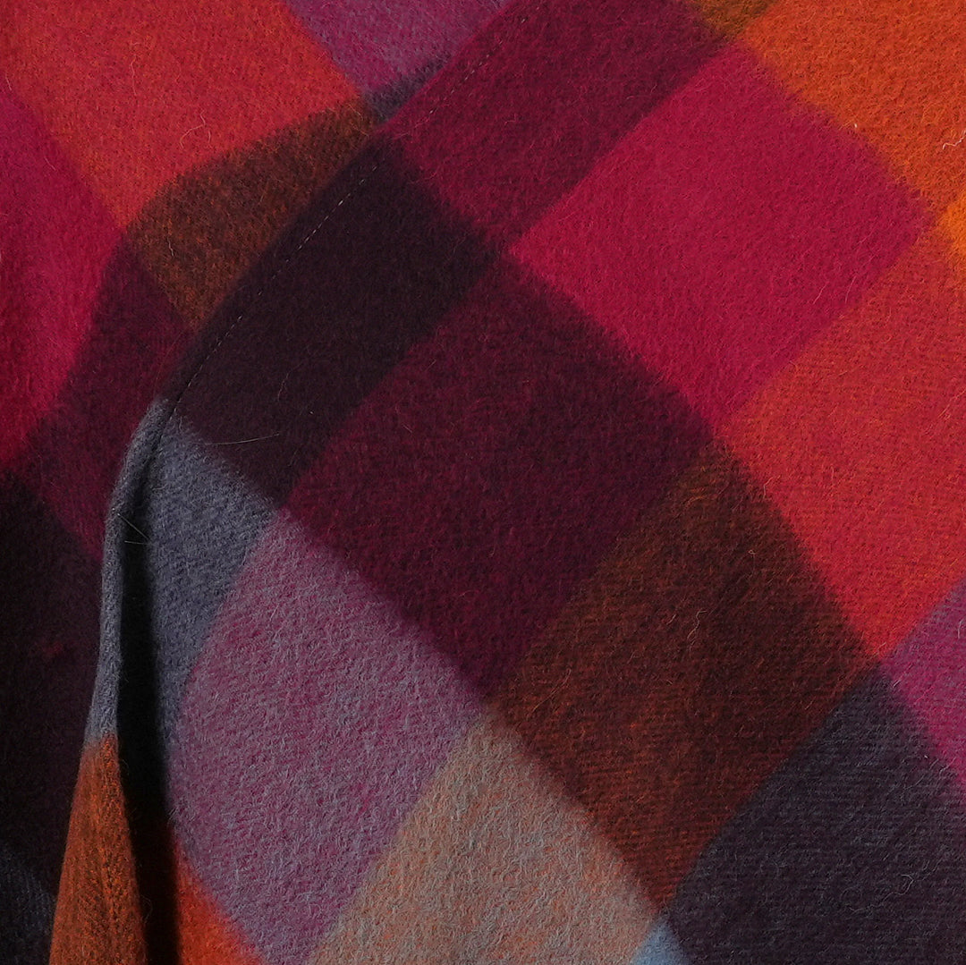 Edinburgh Long Lambswool Tartan Cape – Premium Plaid Wrap - Checkers - Orange - Pink