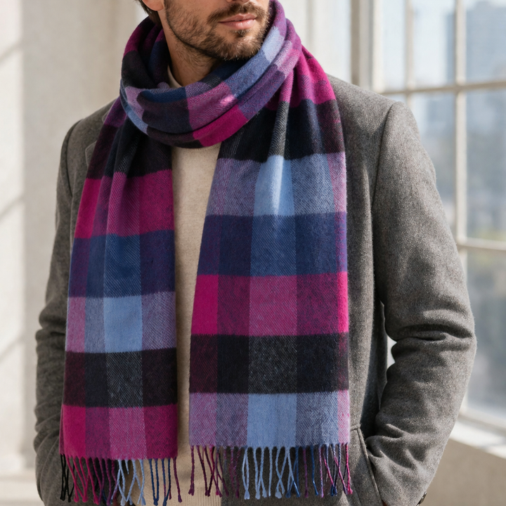 100% Lambswool Scarf – Traditional Tartan &amp; Check Designs - Made in Scotland - 5 Square Purples