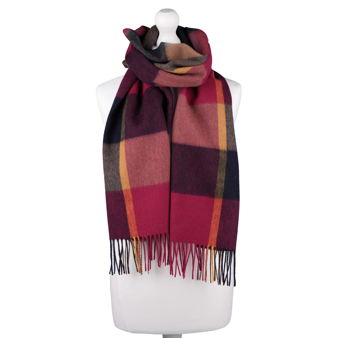 Heritage of Scotland 100% Lambswool Wide Scarf Soft Unisex Winter Wrap - Tartan &amp; Check Designs - KIRKSTALL CHECK WINE