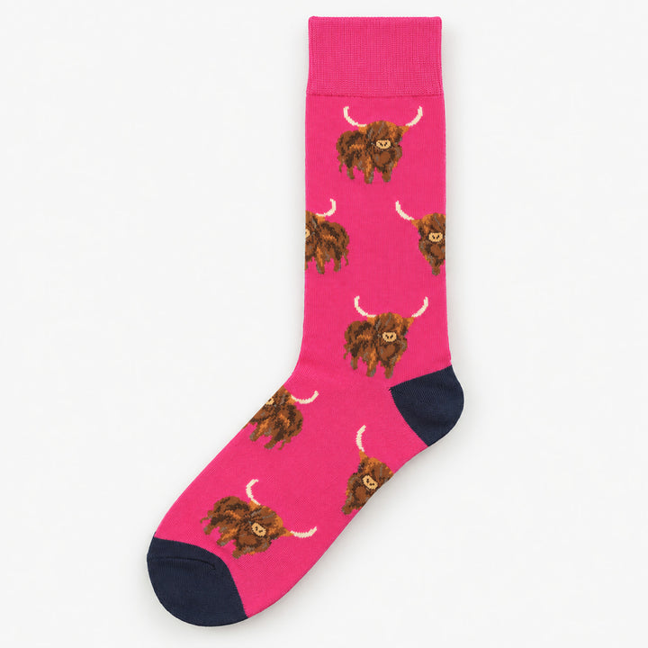 Men’s Luxury Bamboo Socks – Soft, Breathable &amp; Stylish Everyday Comfort - HIGHLAND COW FUCHSIA