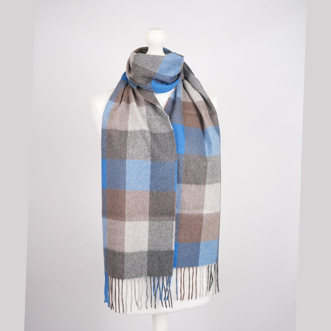 Tartan Weaving Mill 100% Pure Cashmere Scarf – Made in Scotland - COOL AZURE BLOCK