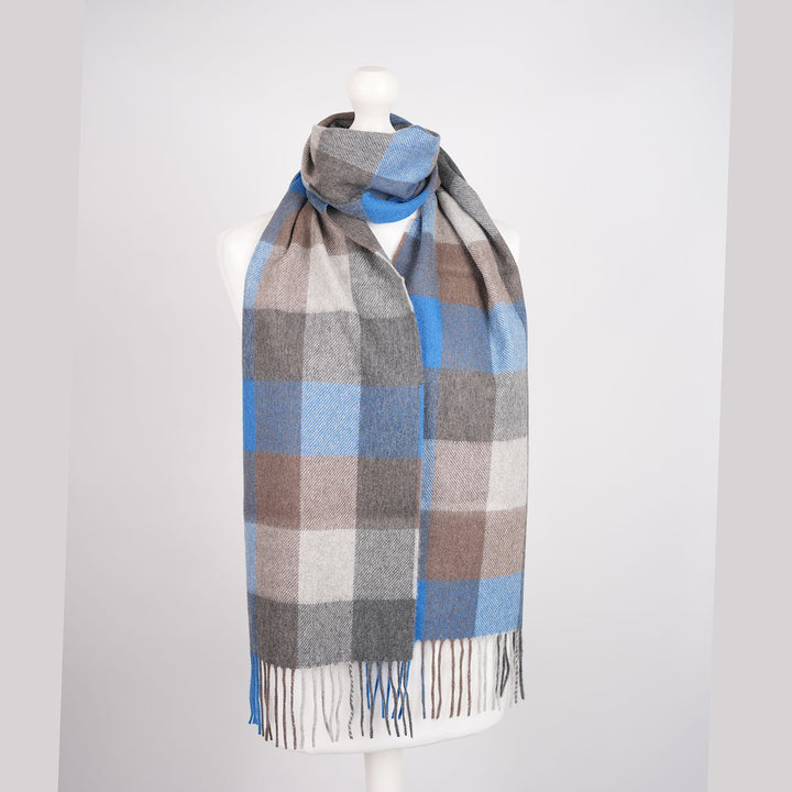 Tartan Weaving Mill 100% Pure Cashmere Scarf – Made in Scotland - COOL AZURE BLOCK