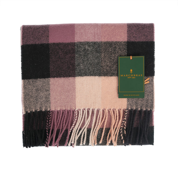 100% Lambswool Scarf – Traditional Tartan &amp; Check Designs - Made in Scotland - 5 Square Check Grey