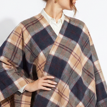 Edinburgh Lambswool Long Tartan Cape – Premium Plaid Wrap - Bannockbane Navy