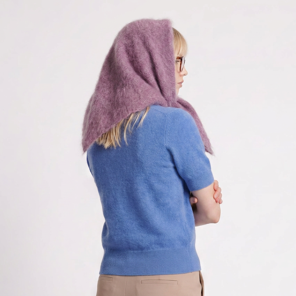 Pure Brushed Luxury Cashmere Triangle Head Scarf - VIOLET