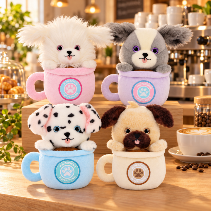 Keel Toys Café Cute Puppachino Soft Toys – Puppy Plush - Pug Cream