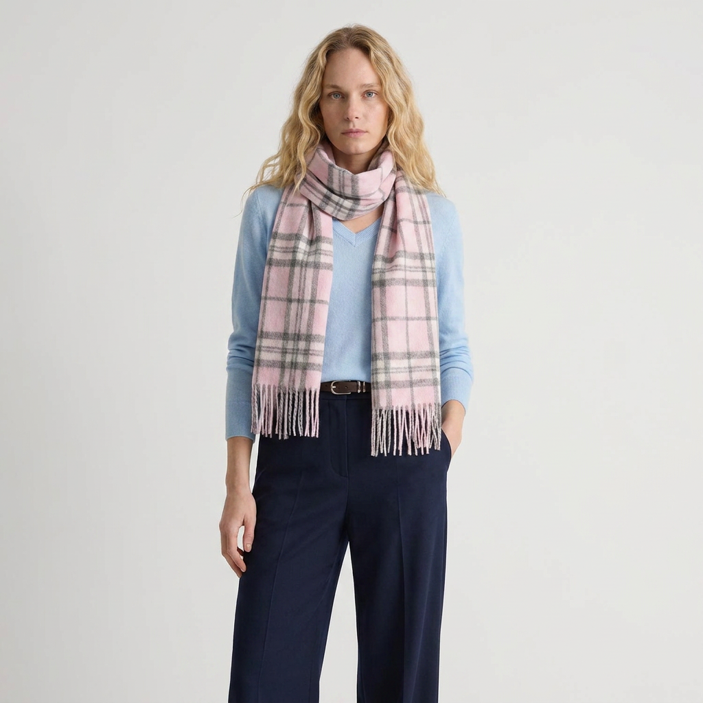 .Edinburgh 100% Lambswool Scarf – Premium Soft Wool Wrap - THOMSON PALE PINK