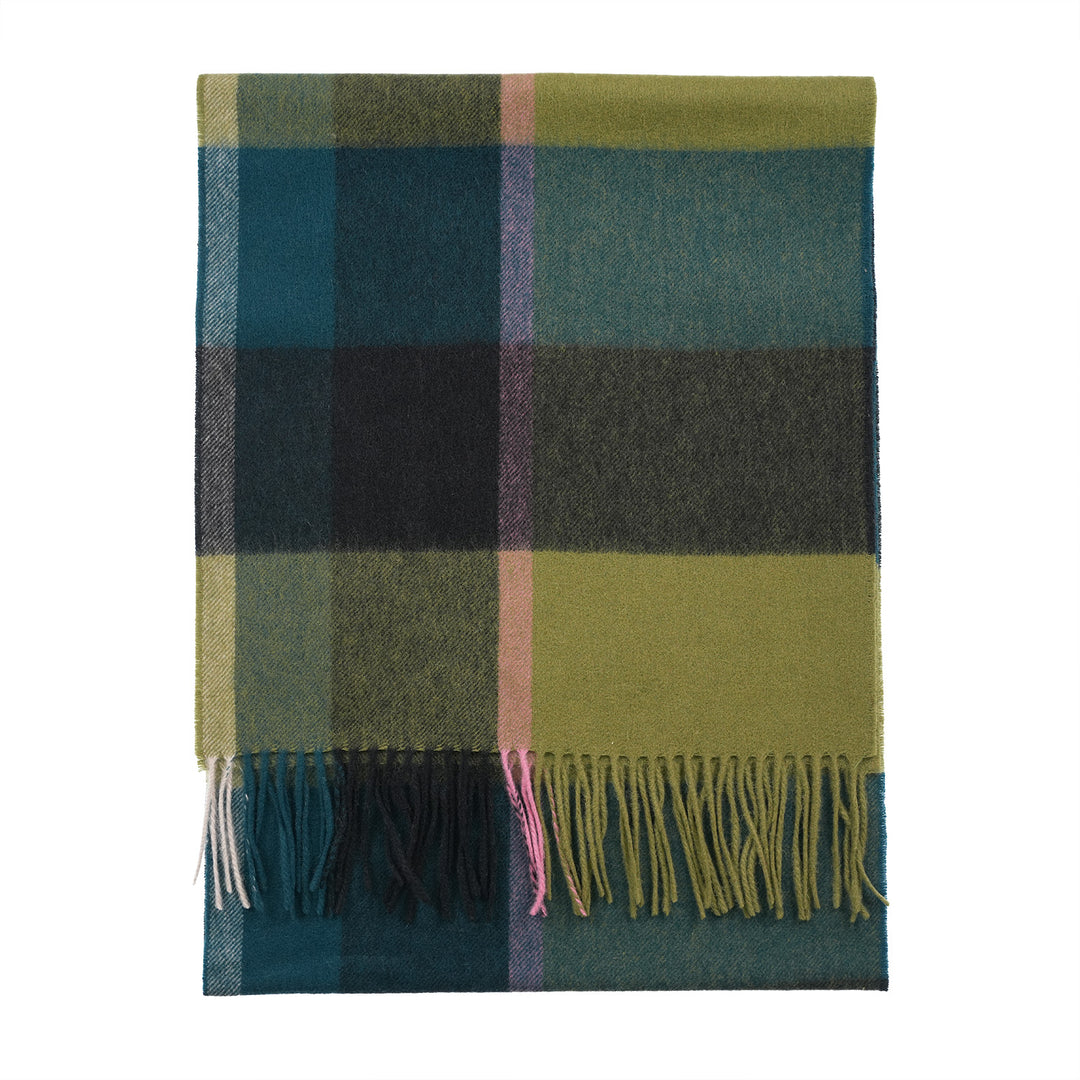 Heritage of Scotland 100% Lambswool Wide Scarf Soft Unisex Winter Wrap - Tartan &amp; Check Designs - KIRKSTALL CHECK GREEN