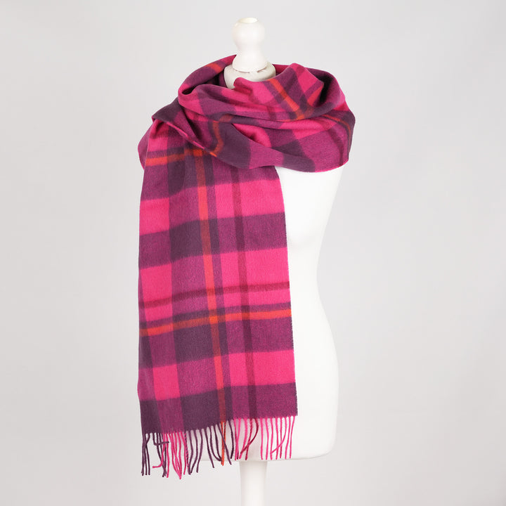 Heritage of Scotland 100% Lambswool Wide Scarf Soft Unisex Winter Wrap - Tartan &amp; Check Designs - Medieval Check - Cyclamen Pink and Eminence