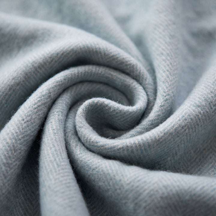 Recycled Wool Herringbone Knee Blanket – Pastel Fringed Throw - CORNFLOWER