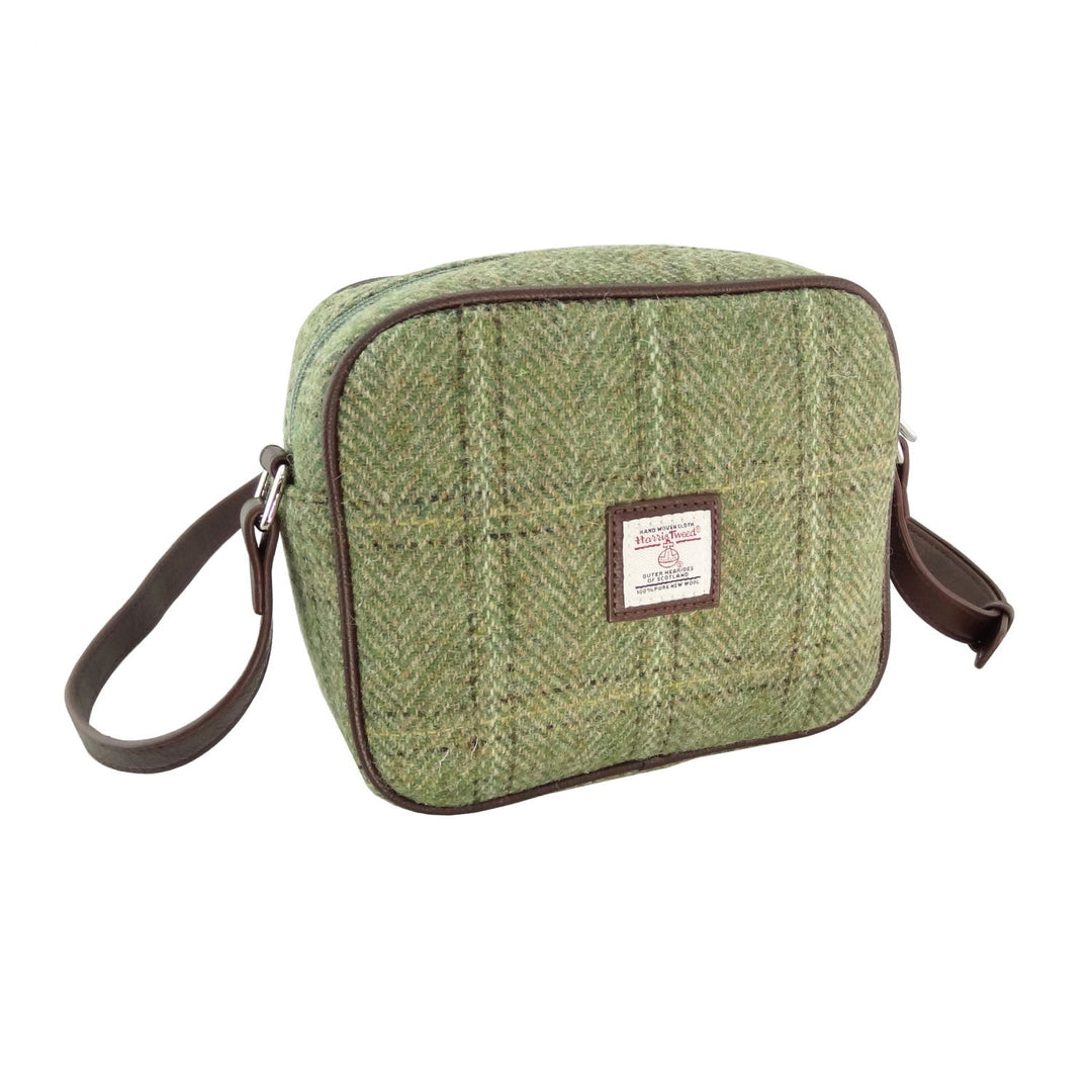 Harris Tweed Almond Mini Bag - Compact Scottish Crossbody Bag - Green Herringbone with Overcheck (COL153)