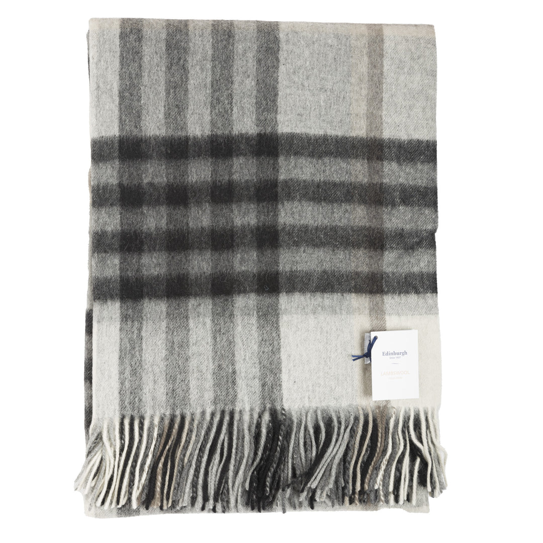 100% Pure Lambswool Blanket Throw – Luxury Soft Warm Wool Blanket - Home Décor - CHEQUER TARTAN GREY/TAUPE - 24529