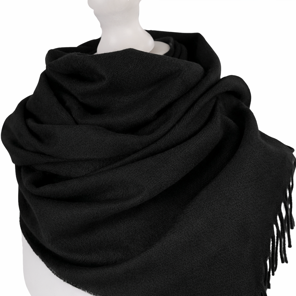 Balmoral 100% Cashmere Woven Scarf Tartan and Checks - Made in Scotland - PLAIN BLACK
