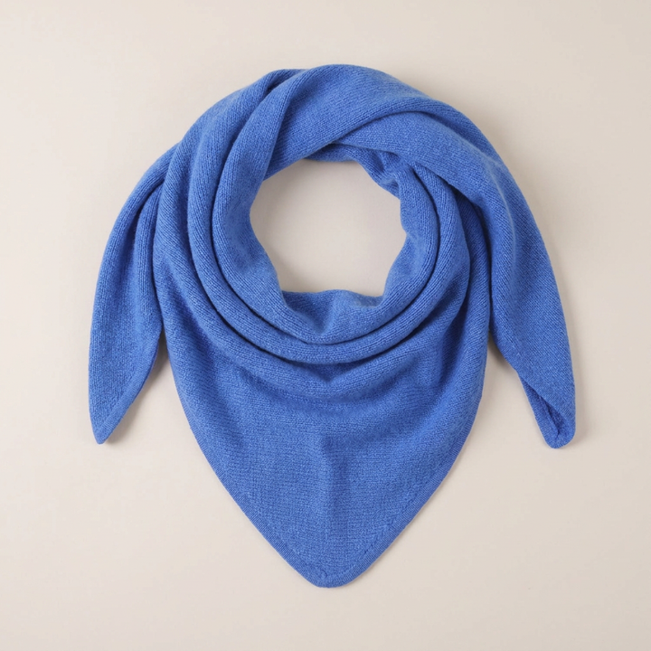 Women’s Luxury Ribbed Cashmere Triangle Scarf - CORNFLOWER