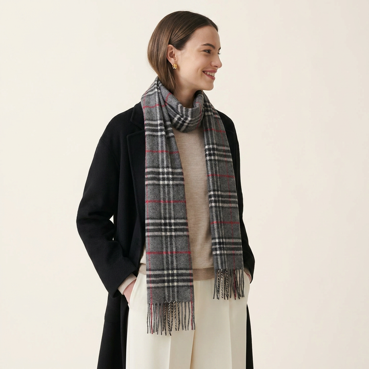 Tartan Weaving Mill 100% Pure Cashmere Scarf – Made in Scotland - THOMSON DARK GREY