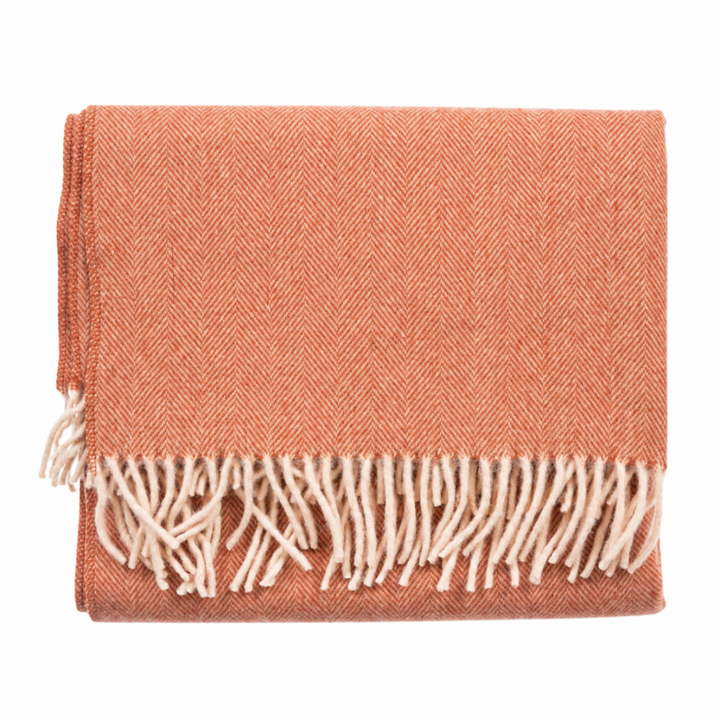 Recycled Wool Herringbone Knee Blanket – Pastel Fringed Throw - SPICE