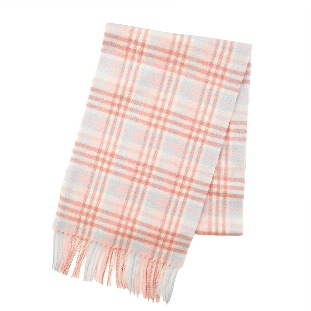 Edinburgh 100% Lambswool Scarf – Premium Soft Wool Wrap - Cluster Gingham Lilac - Pink - White