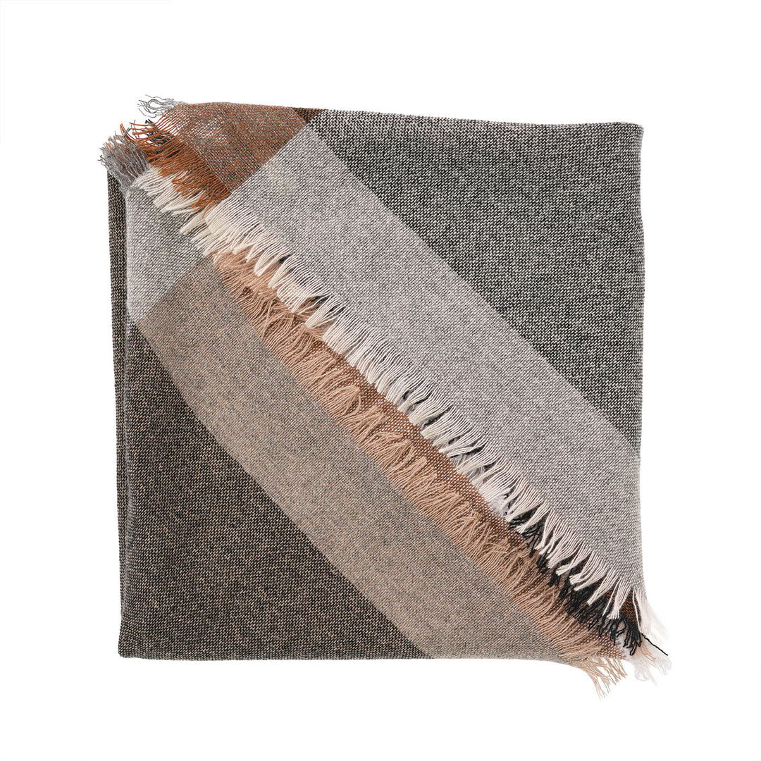 Earthy Block 100% Cashmere Square Scarf - MONOCHROME