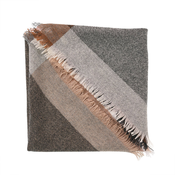Earthy Block 100% Cashmere Square Scarf - MONOCHROME