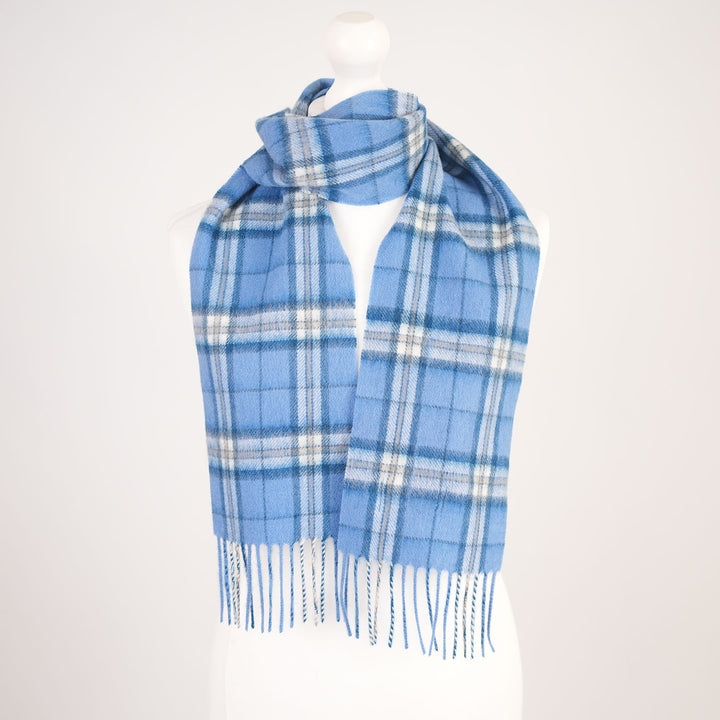 Kids 100% Lambswool Tartan Mini Scarf – Soft Children’s Wool Scarf - THOMSON PALE BLUE