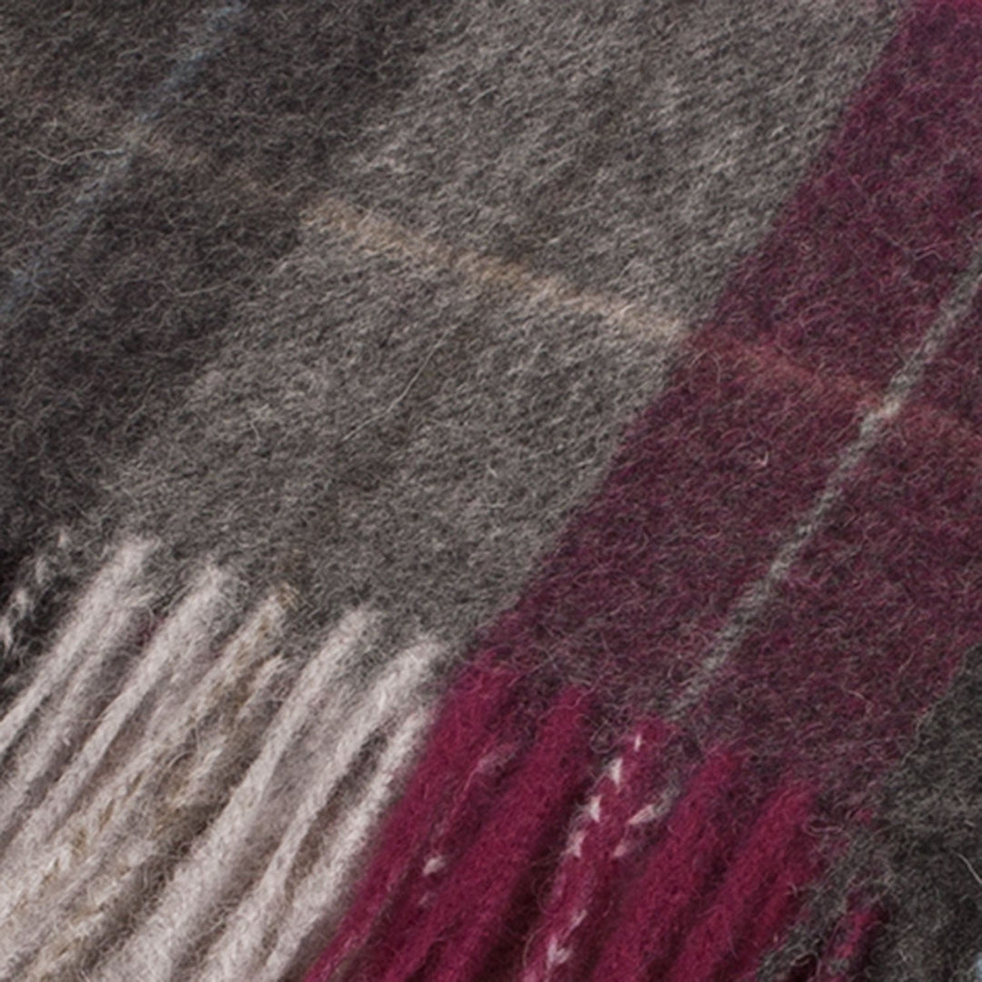 Edinburgh 100% Lambswool Scarf  Multi Windowpane - Khaki/Grey/Plum