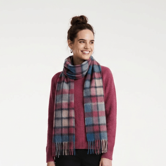 Edinburgh 100% Lambswool Scarf – Premium Soft Wool Wrap - ARTILLERY CHECK ASHLEY BLUE/PINK