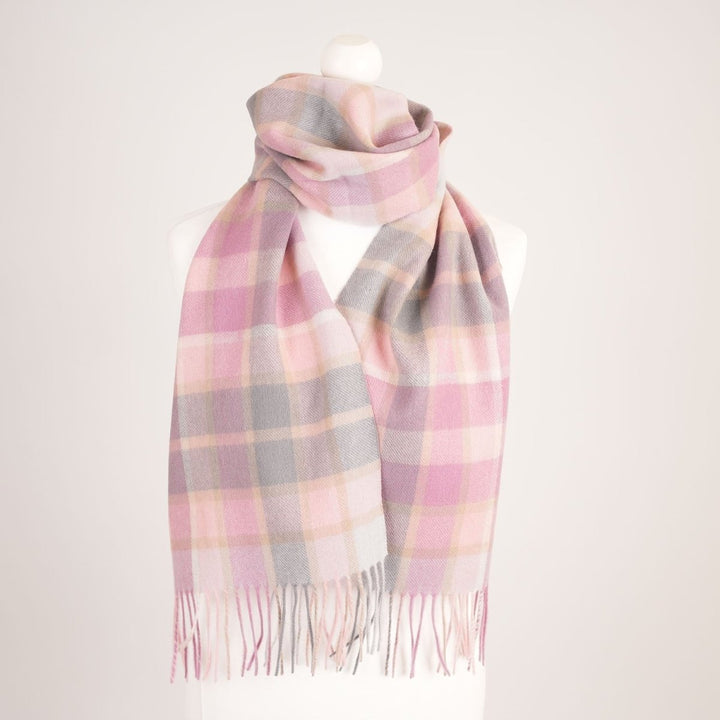 Edinburgh 100% Lambswool Scarf – Premium Soft Wool Wrap - ARTILLERY CHECK LIGHT PINK