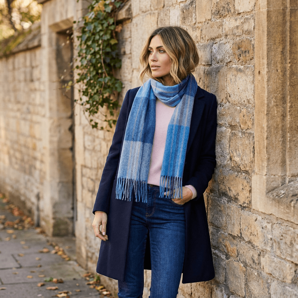 Edinburgh 100% Lambswool Scarf – Premium Soft Wool Wrap - BARCODE CHECK - AQUA BLUE