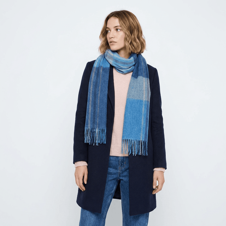 Edinburgh 100% Lambswool Scarf – Premium Soft Wool Wrap - BARCODE CHECK - AQUA BLUE