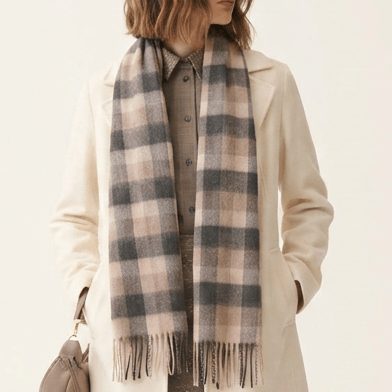 Edinburgh 100% Lambswool Scarf – Premium Soft Wool Wrap - BIG CHECK NATURAL BROWN
