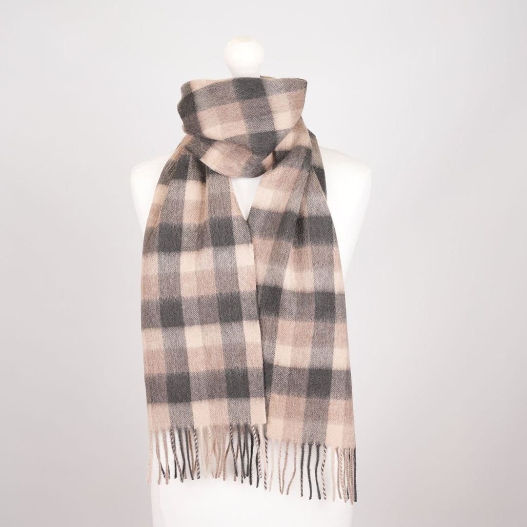 Edinburgh 100% Lambswool Scarf – Premium Soft Wool Wrap - BIG CHECK NATURAL BROWN