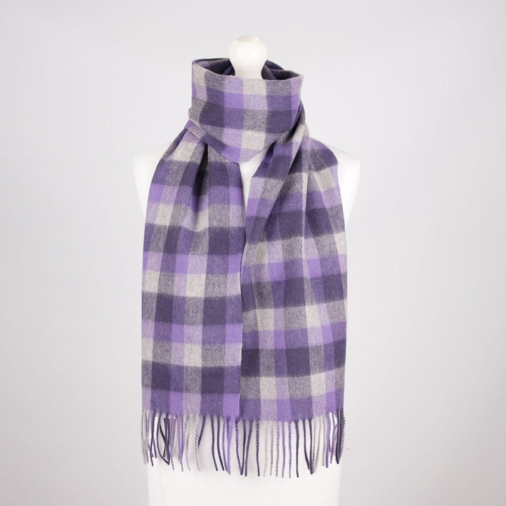 Edinburgh 100% Lambswool Scarf – Premium Soft Wool Wrap - BIG CHECK 27570 PURPLE/OYSTER
