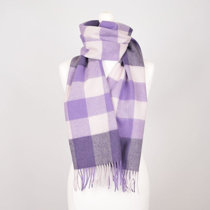 Edinburgh 100% Lambswool Scarf – Premium Soft Wool Wrap - BURSTED CHECK LAVENDER