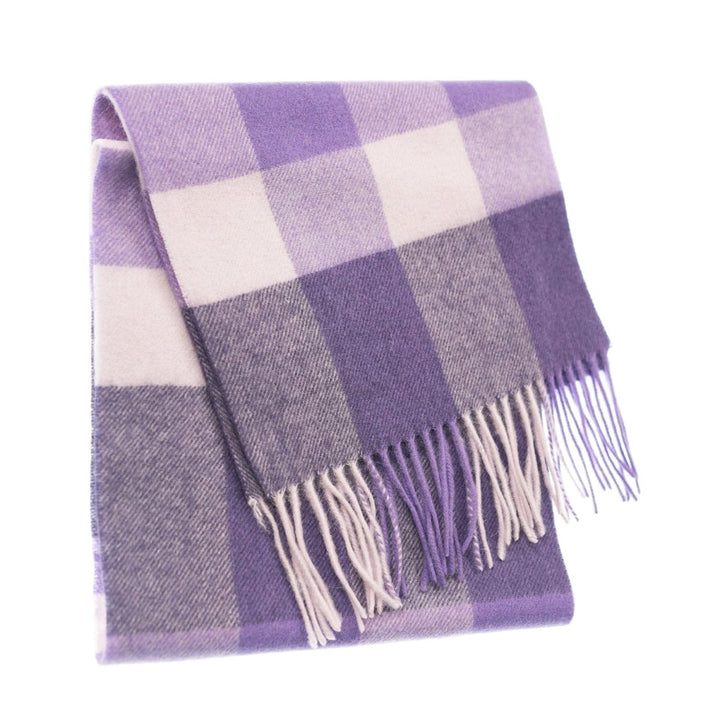 Edinburgh 100% Lambswool Scarf – Premium Soft Wool Wrap - BURSTED CHECK LAVENDER