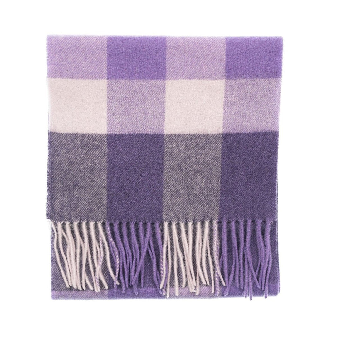 Edinburgh 100% Lambswool Scarf – Premium Soft Wool Wrap - BURSTED CHECK LAVENDER