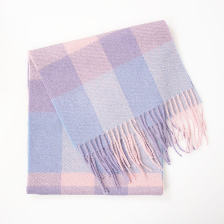Edinburgh 100% Lambswool Scarf – Premium Soft Wool Wrap - BURSTED CHECK LAVENDER/PINK