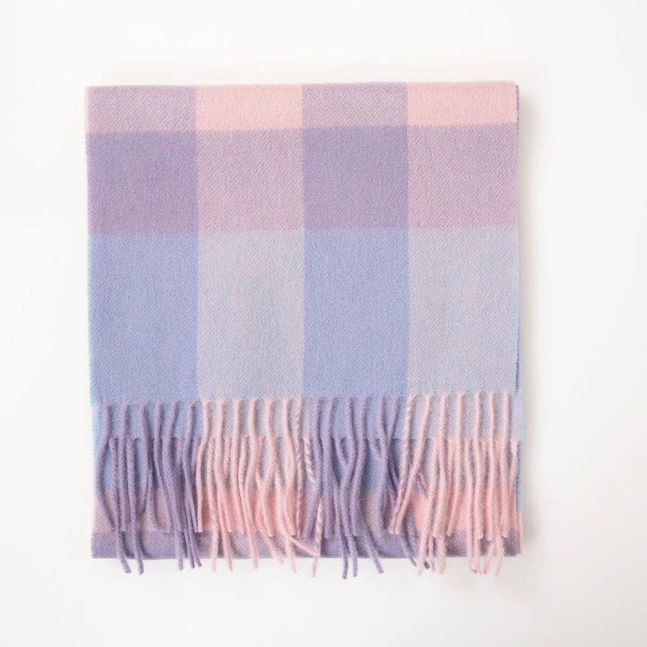 Edinburgh 100% Lambswool Scarf – Premium Soft Wool Wrap - BURSTED CHECK LAVENDER/PINK