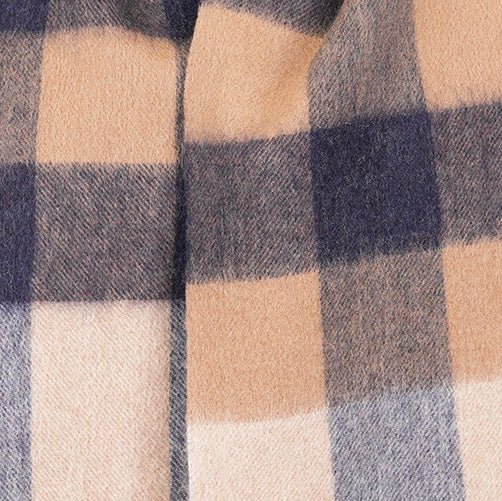 Edinburgh 100% Lambswool Scarf – Premium Soft Wool Wrap - BURSTED CHECK NEUTRAL/NAVY