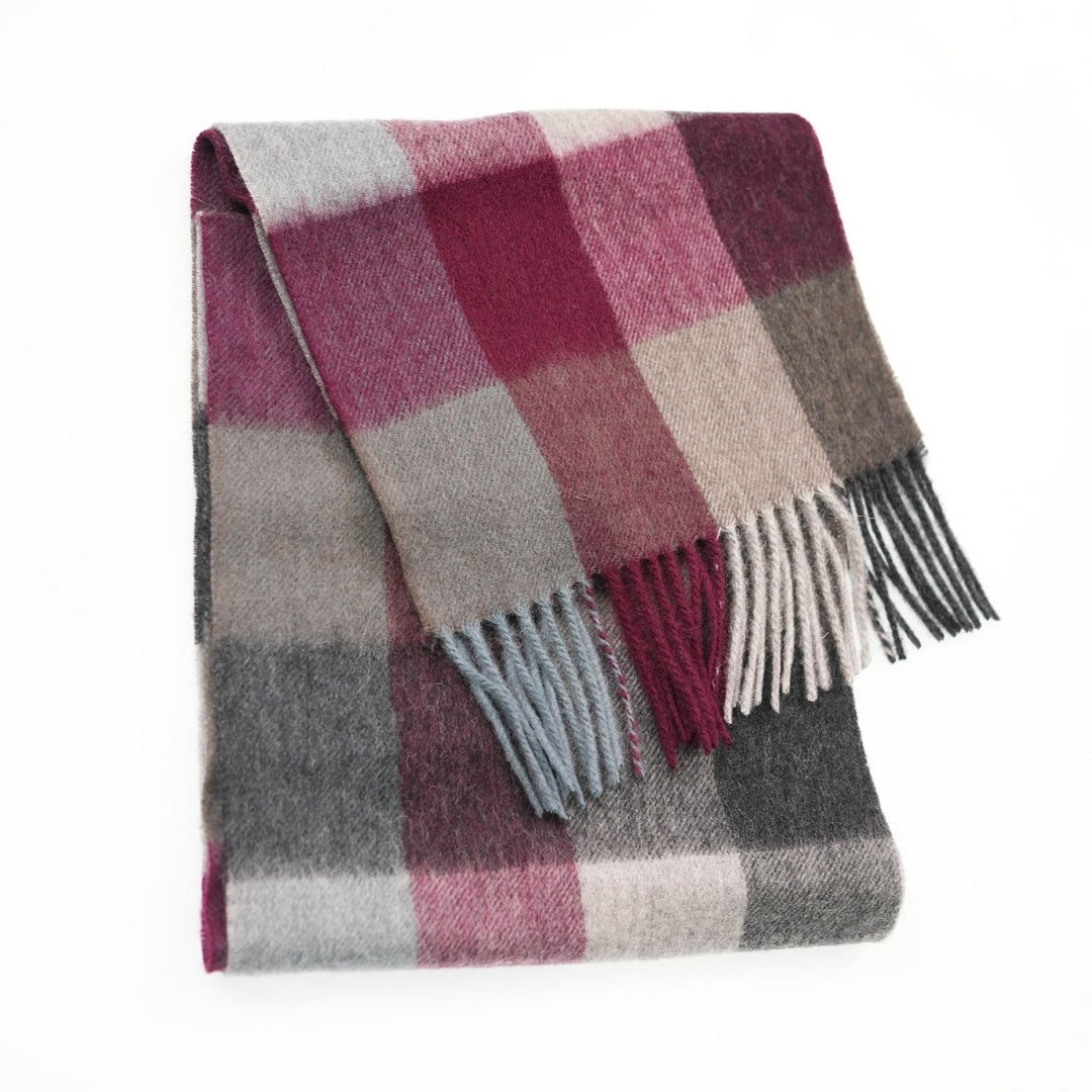 Edinburgh 100% Lambswool Scarf – Premium Soft Wool Wrap - CHECKERS - BURGUNDY