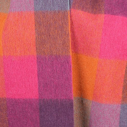 Edinburgh 100% Lambswool Scarf – Premium Soft Wool Wrap - CHECKERS - ORANGE/PINK
