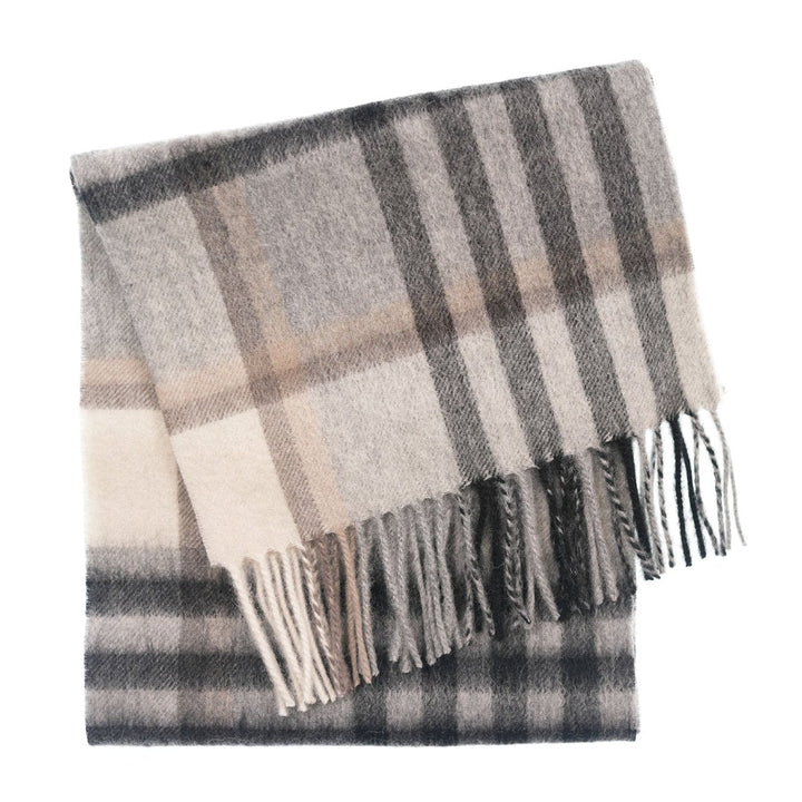 Edinburgh 100% Lambswool Scarf – Premium Soft Wool Wrap - CHEQUER GREY LIGHT YELLOW (24529)