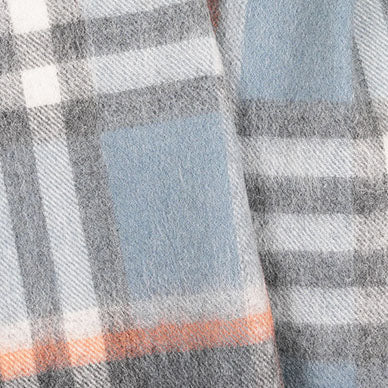 Edinburgh 100% Lambswool Scarf – Premium Soft Wool Wrap - CHEQUER ORANGE GREY L BLUE (24534)